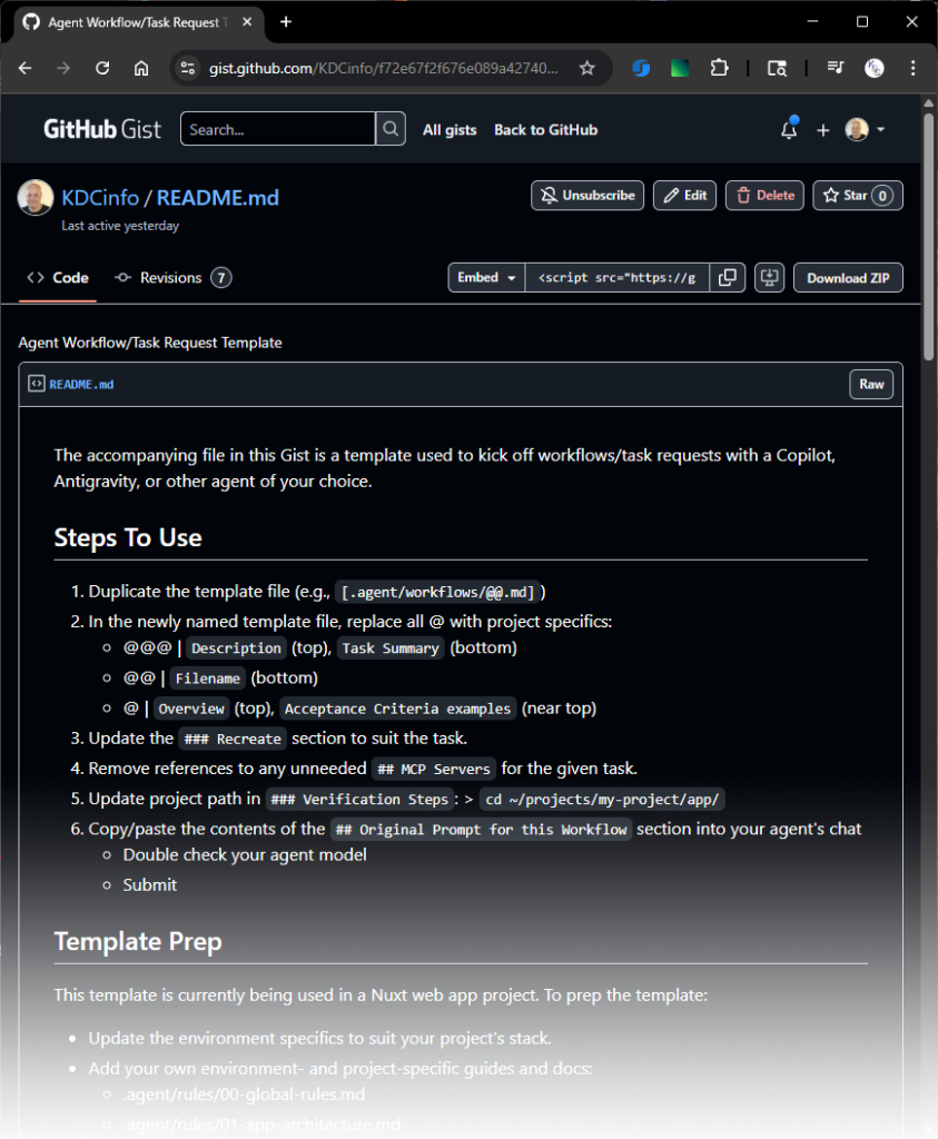 Gist: Agent Task Request Workflow Template