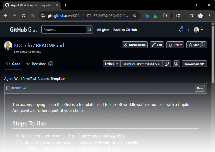 Gist: Agent Task Request Workflow Template