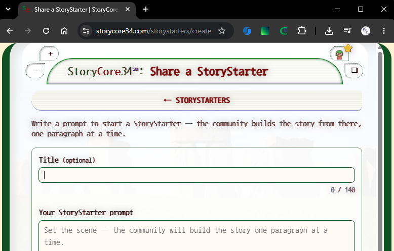 StoryCore34: Share a StoryStarter page