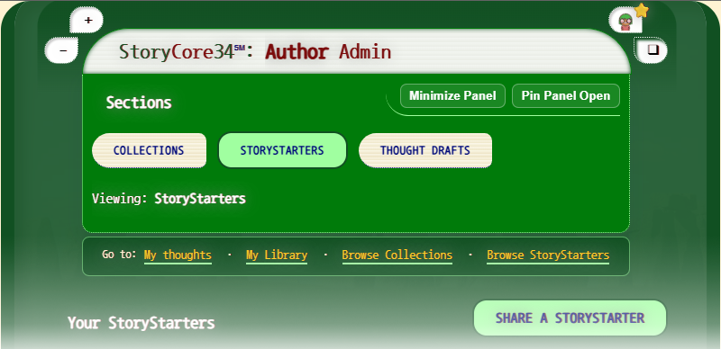 StoryCore34: StoryStarters Home (top of screen)