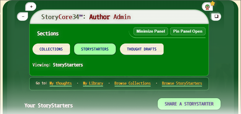 StoryCore34: StoryStarters Home (top of screen)